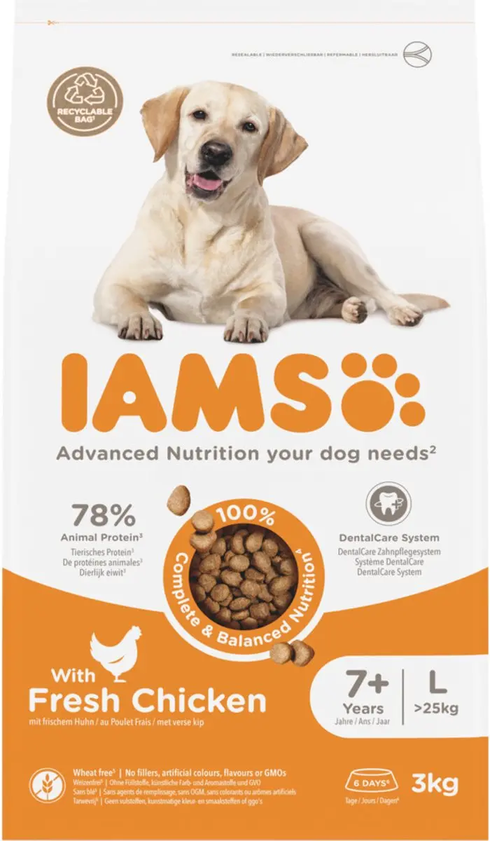 Iams Dog Senior Large Kip 3kg - 3 Stuks