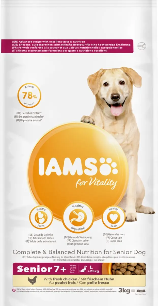 Iams Dog Senior Large Kip 3kg - 3 Stuks