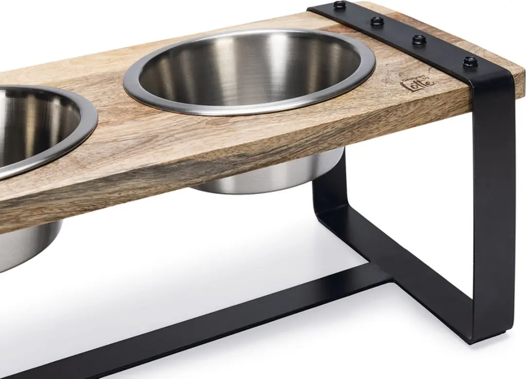 Designed by Lotte Karinto Voerbak Hond Dinerset - Hout/metaal 2x650ml M