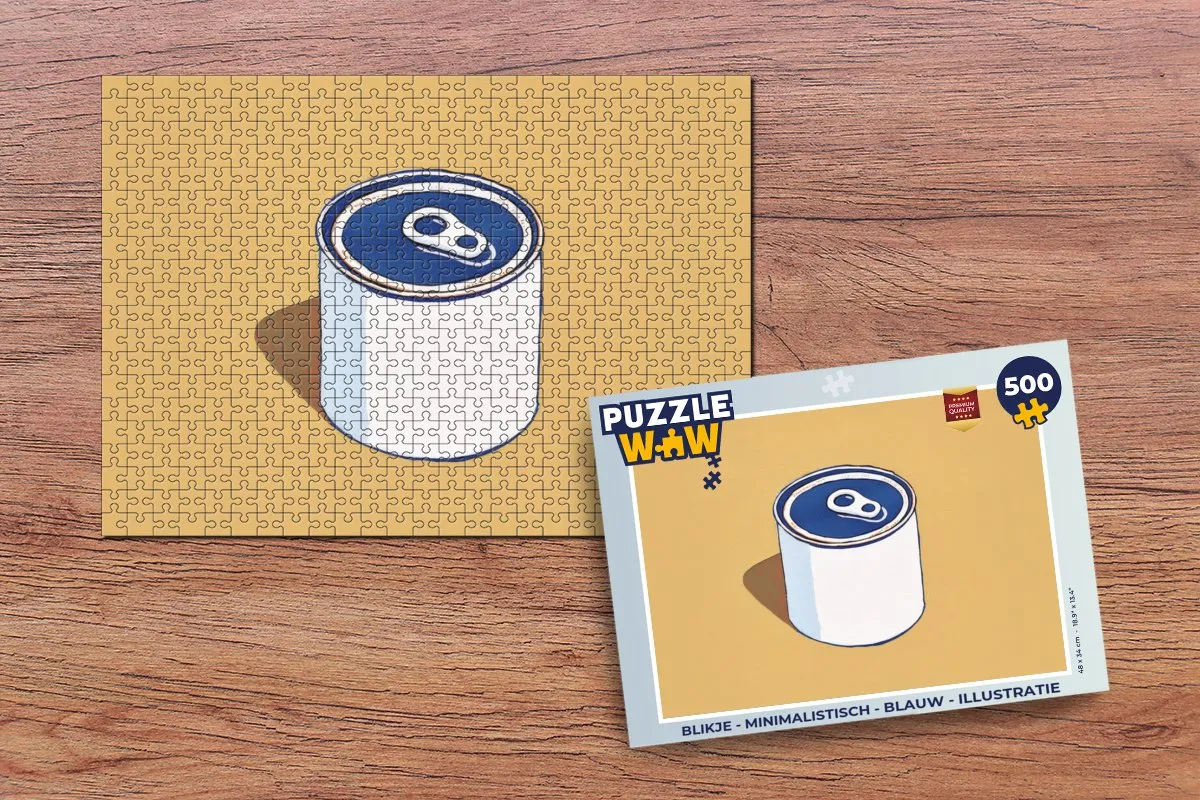 PuzzleWow Minimalistisch Blikje 500 Stuks - Blauw/Geel