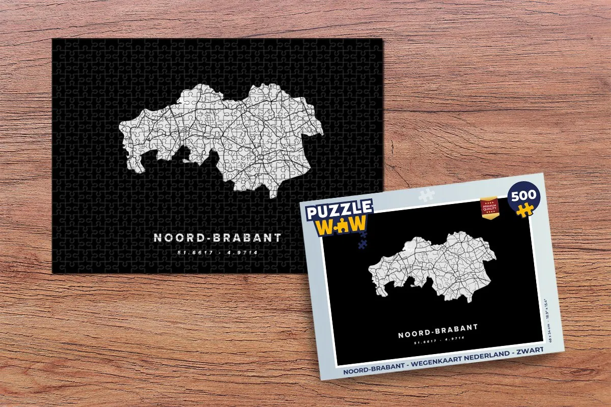 PuzzleWow Noord-Brabant Wegenkaart Legpuzzel 500 Stuks - Multicolor