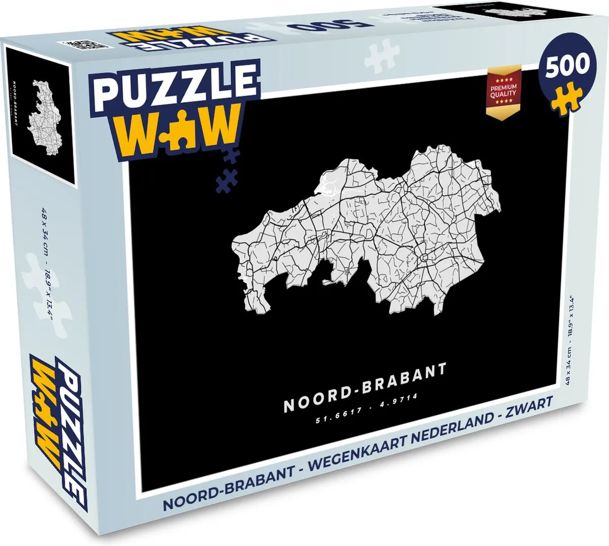 PuzzleWow Noord-Brabant Wegenkaart Legpuzzel 500 Stuks - Multicolor