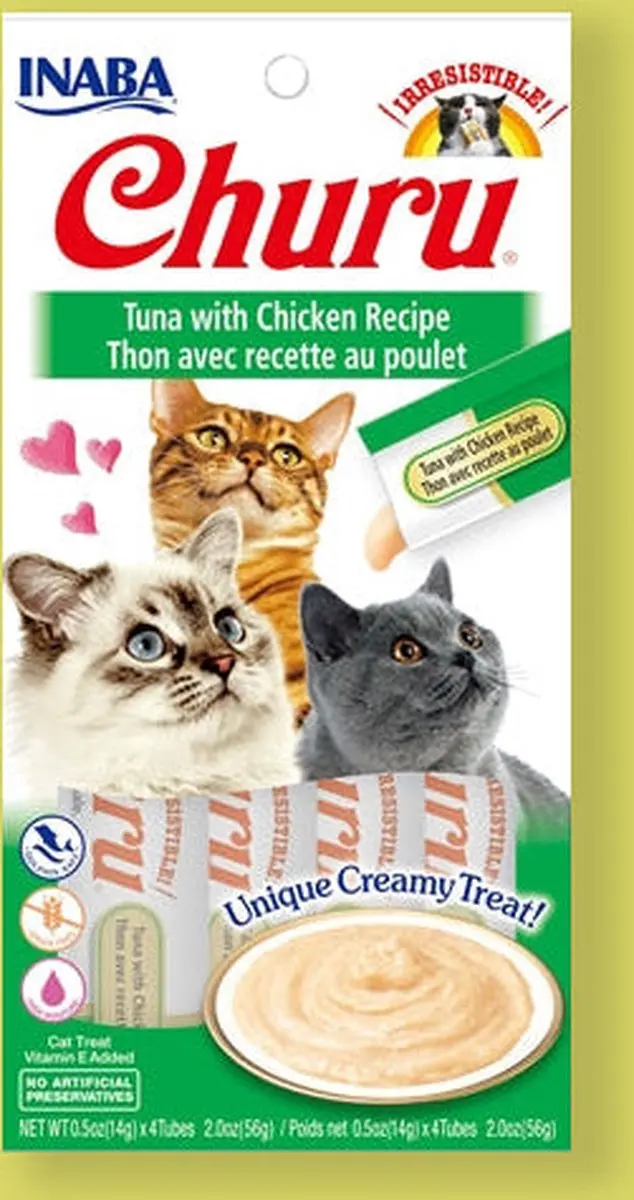 Inaba Churu Purée Kattensnack Tonijn Kip - 4x14g