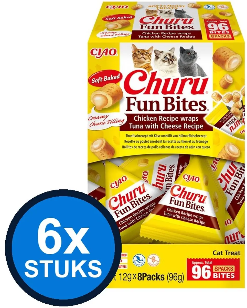 6x Inaba Churu Fun Bites Tonijn & Kaas