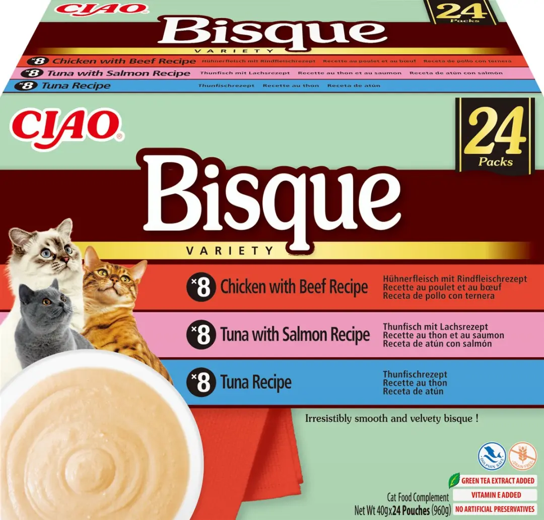 Inaba Ciao Bisque Kattenvoer Natvoer Tonijn & Kip variëteiten Maaltijdzakjes 24