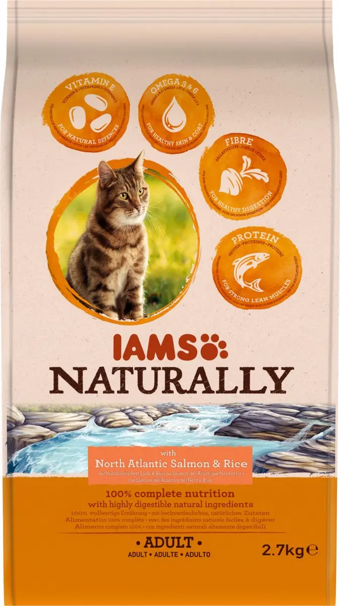 Iams Naturally Cat Adult Zalm & Rijst 2.7kg