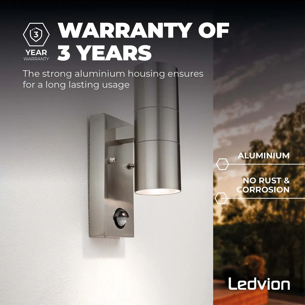 Ledvion LED Wandlamp met Sensor GU10 IP44 - 2x5W - Grijs RVS