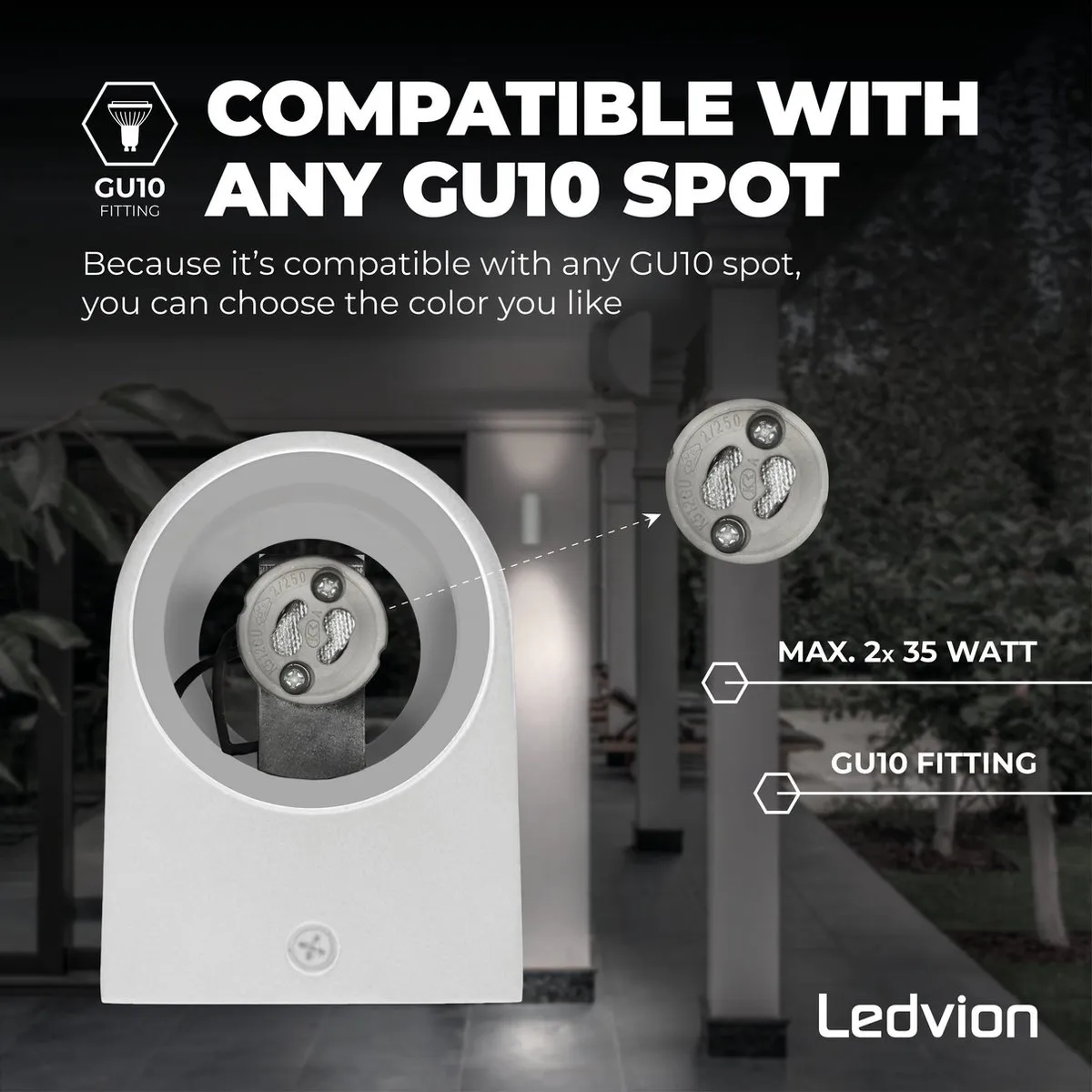 Ledvion Santa Barbara LED Wandlamp GU10 IP54 - 2 Stuks - Wit - afbeelding 6 van 6