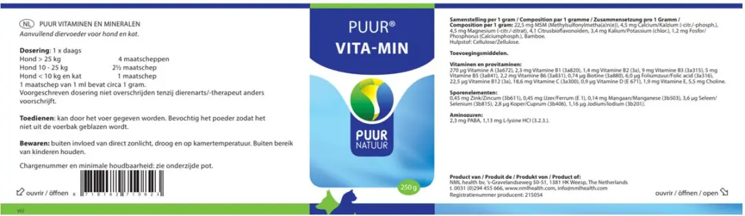 Puur Vitaminen & Mineralen Hond/Kat 250g