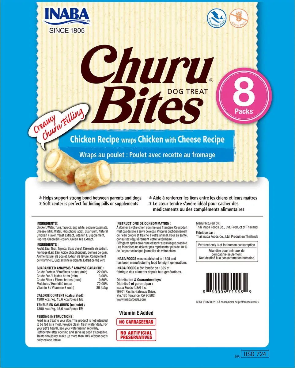 Inaba Bites Kip Kaas Hondensnacks 8x12g