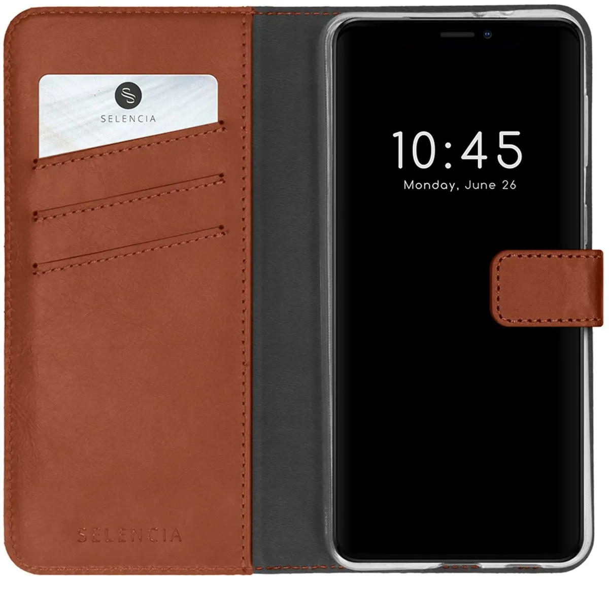 Selencia Hoesje iPhone 13 Lichtbruin - Lederen Bookcase - 3 Pasjes
