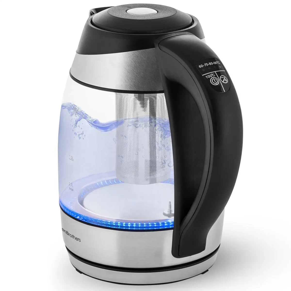 KitchenBrothers KB721 Waterkoker 2200W - 1,8L Glas - Temperatuurregeling