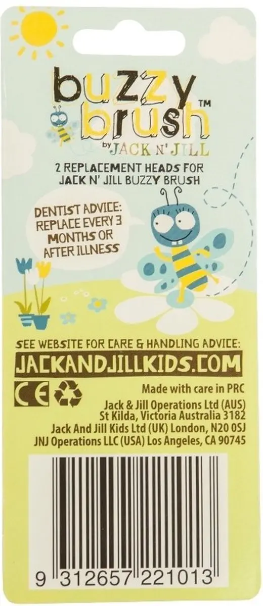 Jack N' Jill Organic Elektrische Tandenborstel Vervangkopjes Buzzy Brush - 2 Stuks