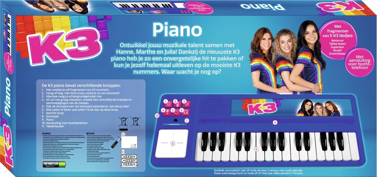 K3 Speelgoedinstrument - Piano met drumpad - Met fragmenten van 5 K3 liedjes - Inclusief batterijen