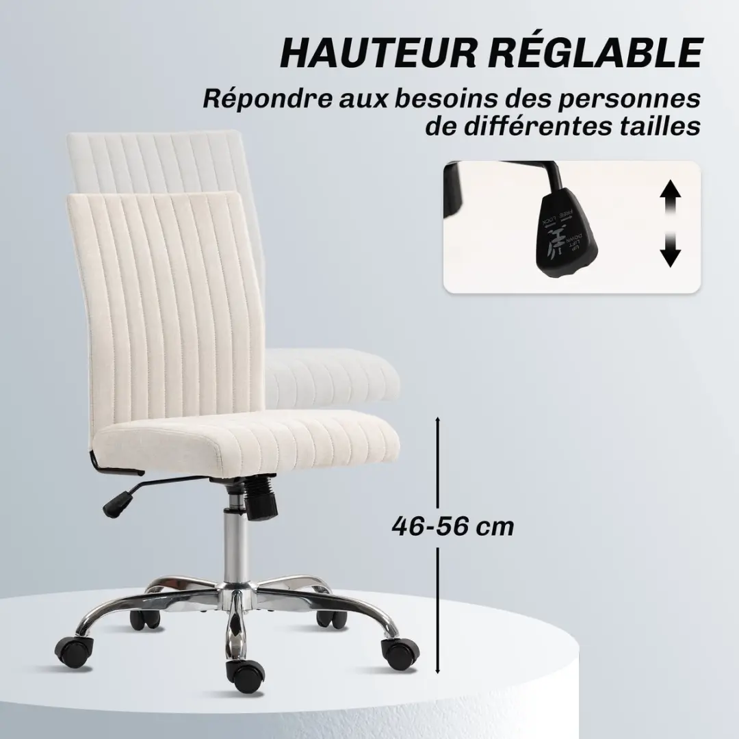 HOMCOM-Bureaustoel-Linnenlook stof (100% polyester)-56x43x88cm-Wit
