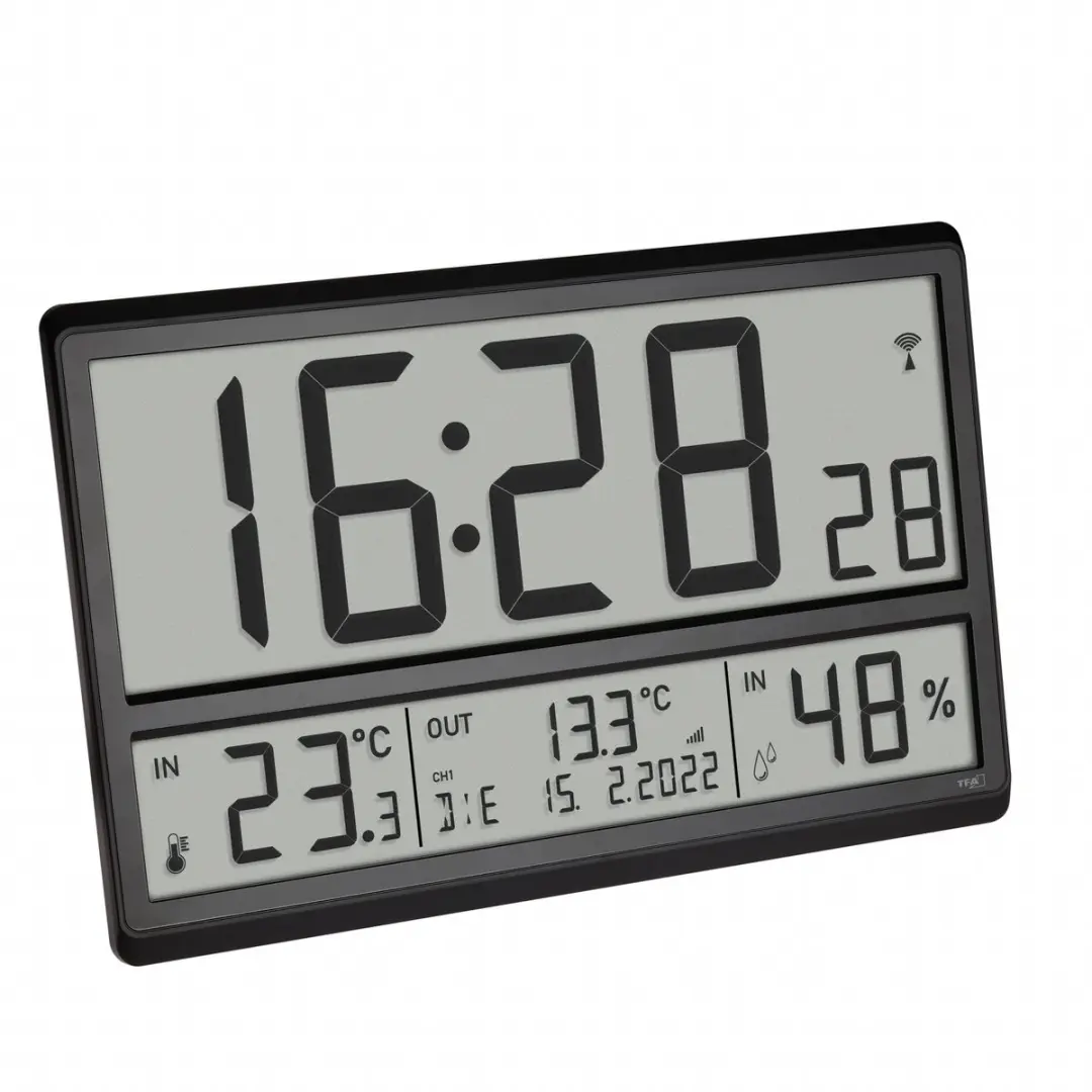 TFA Dostmann 60.4523.01 Digitale Klok - Zwart/Grijs - Buitentemperatuur & Luchtvochtigheid - afbeelding 3 van 6