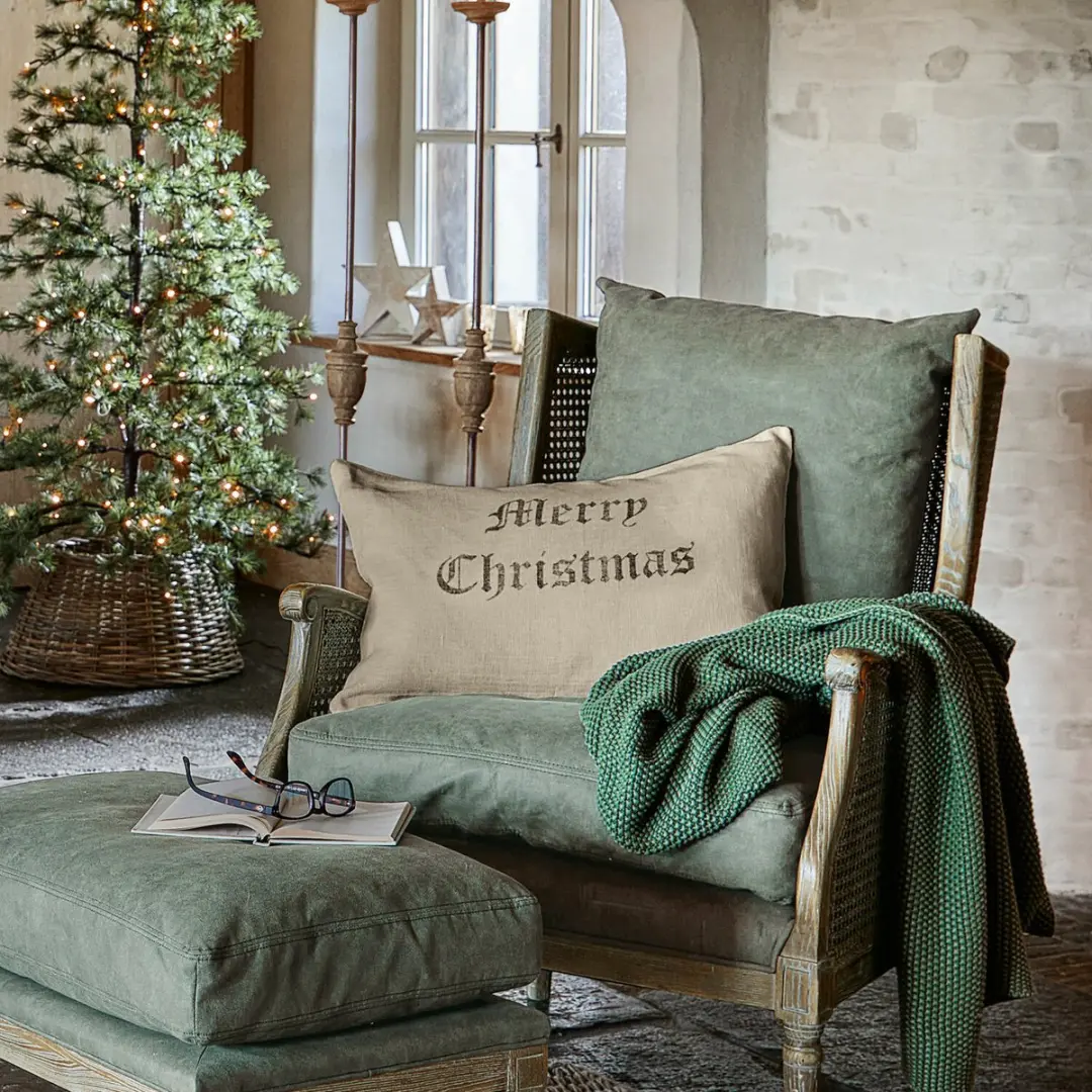 Loberon Kussenhoes Merry Christmas - crème/grijs - afbeelding 3 van 5