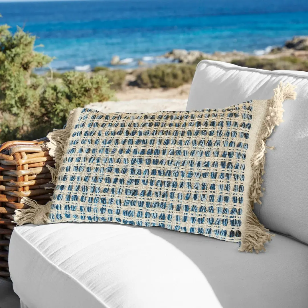Loberon Kussenhoes Monrovie - Blauw/Beige - afbeelding 4 van 5
