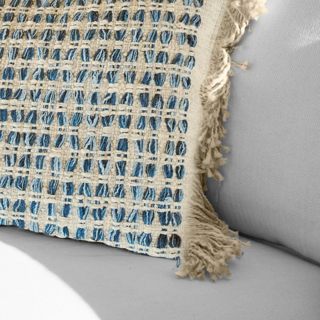 Loberon Kussenhoes Monrovie - Blauw/Beige - afbeelding 3 van 5