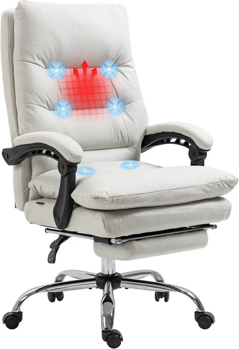 Vinsetto-Massage-Bürostuhl-Polyester, Stahl-65L x 72B x 109-117H cm-Cremeweiß