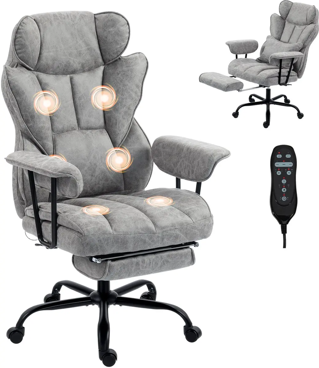HOMCOM Massage Office Chair-Leathaire-76 x 77 x 126 cm-Grau