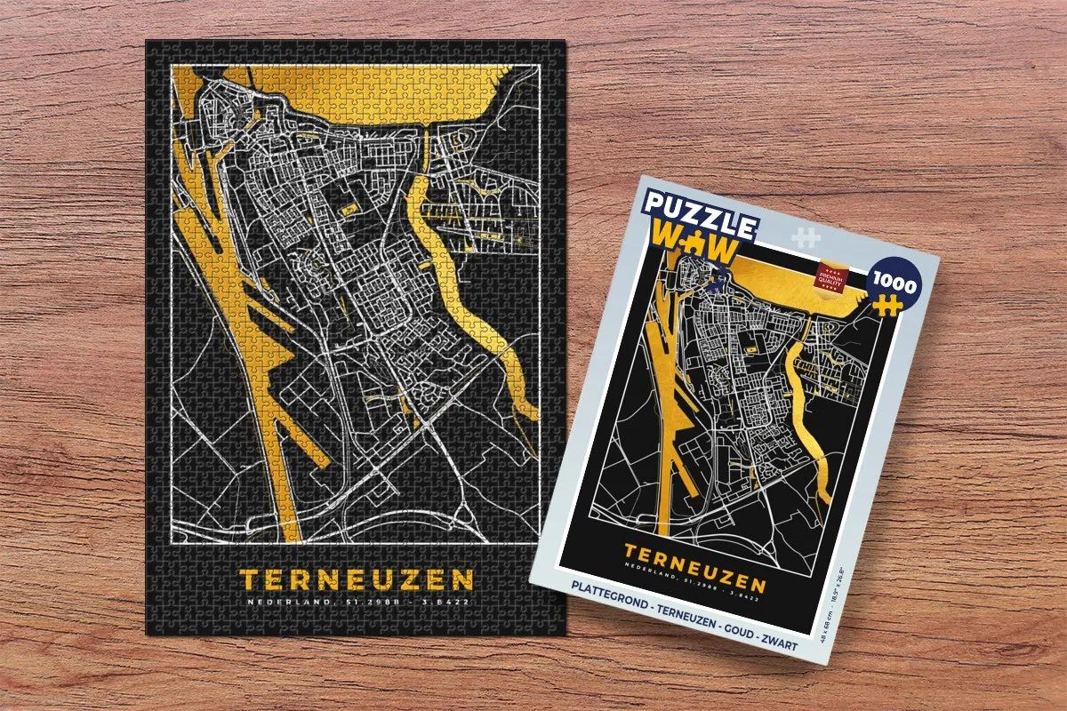 PuzzleWow Terneuzen Legpuzzel 1000 Stuks - Goud/Zwart