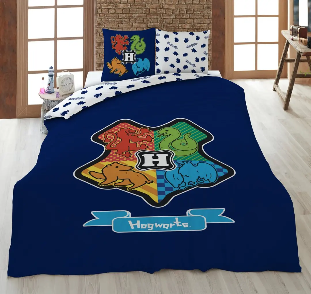 Harry Potter Dekbedovertrek Hogwarts Logo - 140x200cm - Blauw - afbeelding 2 van 4