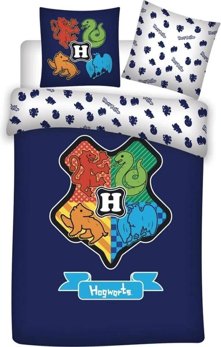 Harry Potter Dekbedovertrek Hogwarts Logo - 140x200cm - Blauw - afbeelding 4 van 4