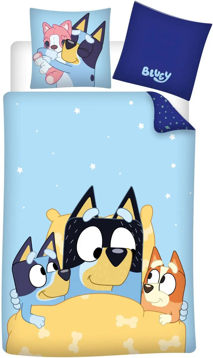 Bluey Dekbedovertrek Goodnight Eenpersoons 140x200cm - Katoen - Blauw - afbeelding 2 van 3