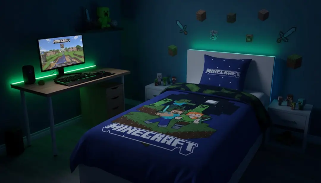 Minecraft Dekbedovertrek Fight 140x200cm - Blauw - afbeelding 4 van 6