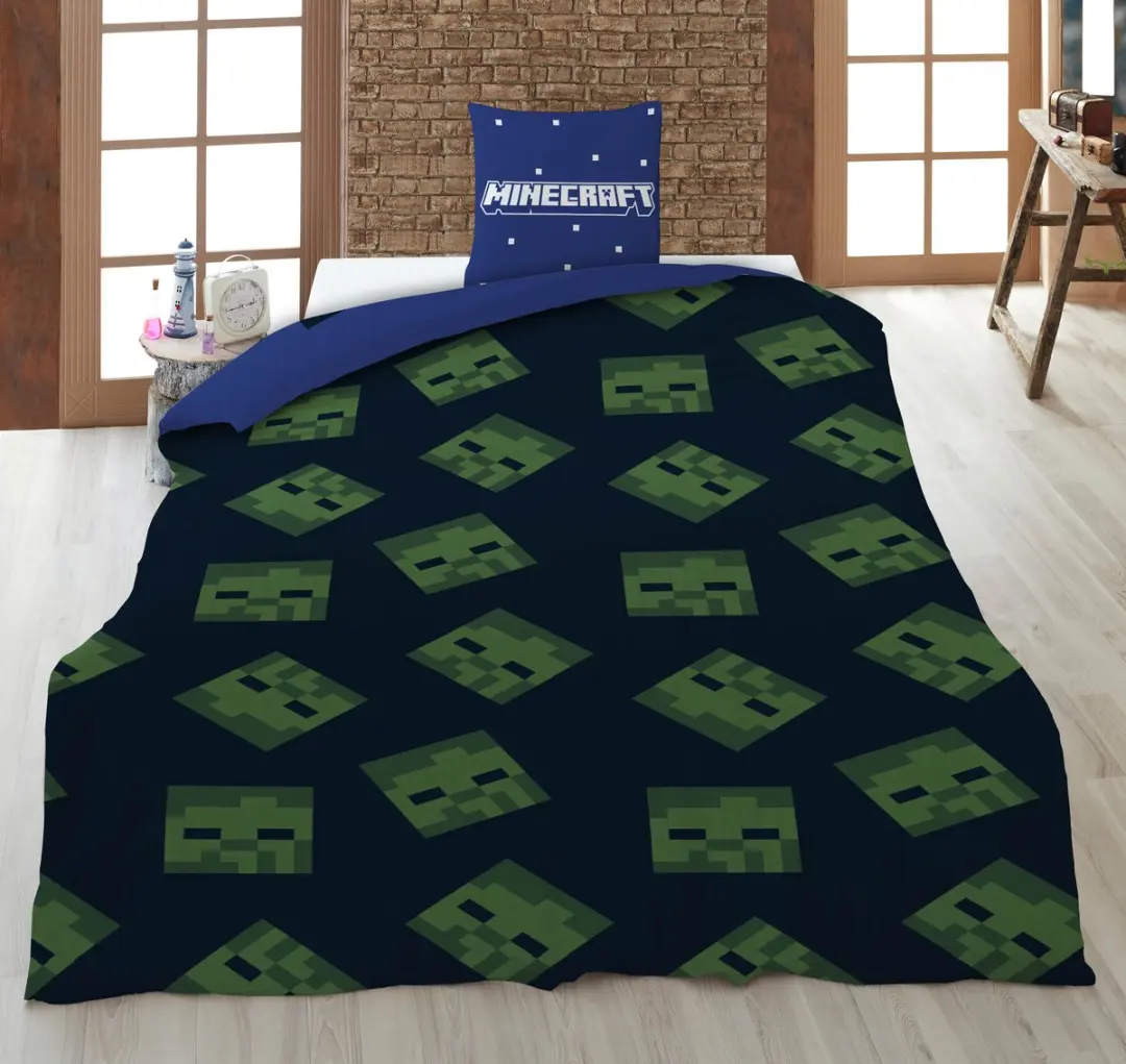 Minecraft Dekbedovertrek Fight 140x200cm - Blauw - afbeelding 2 van 6