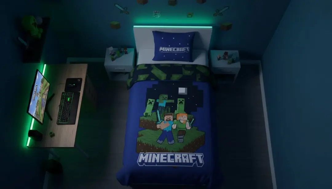 Minecraft Dekbedovertrek Fight 140x200cm - Blauw - afbeelding 3 van 6
