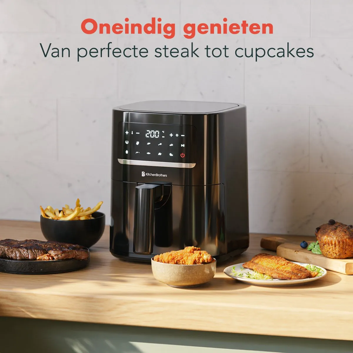 KitchenBrothers Mini Airfryer 1400W 3,3L - 10 Programma's - Zwart