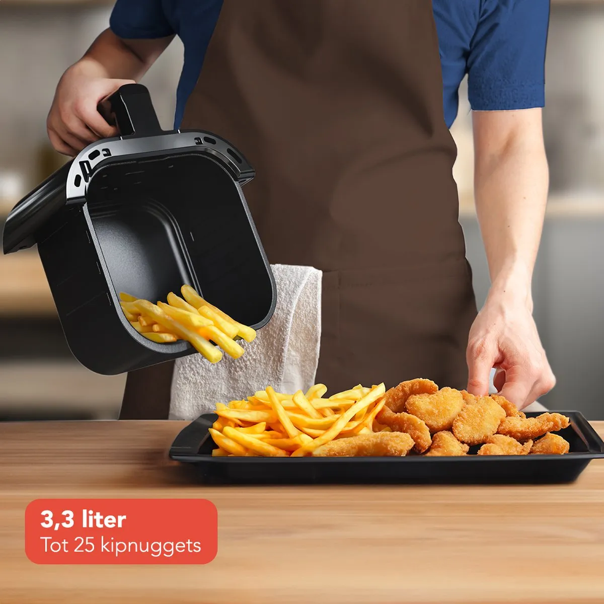 KitchenBrothers Mini Airfryer 1400W 3,3L - 10 Programma's - Zwart