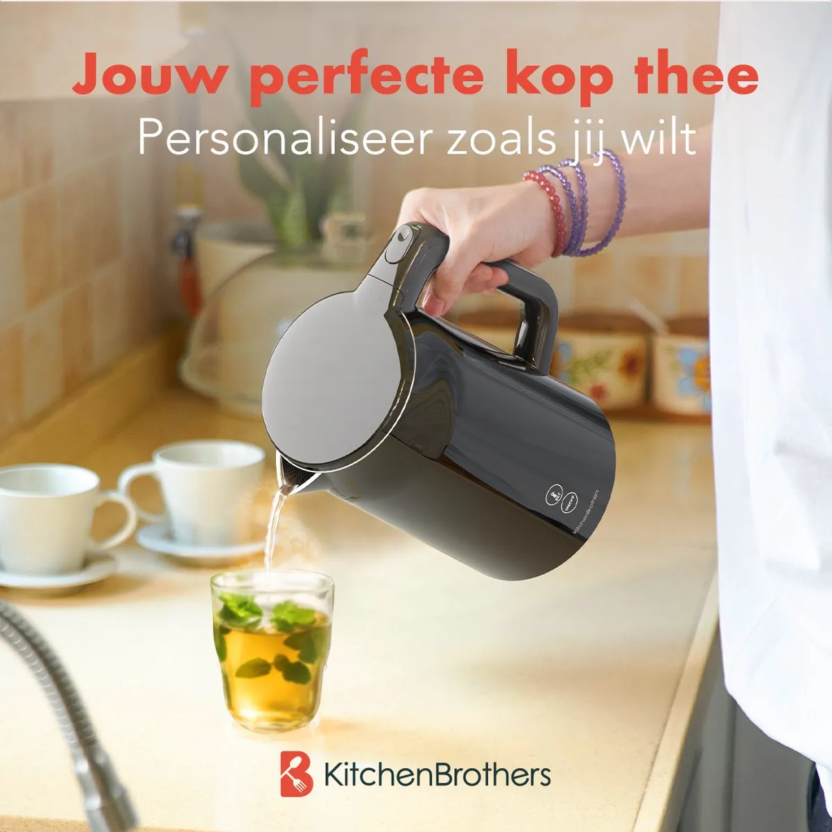 KitchenBrothers KB1004186 Waterkoker 1.7L - 2200W - Zwart