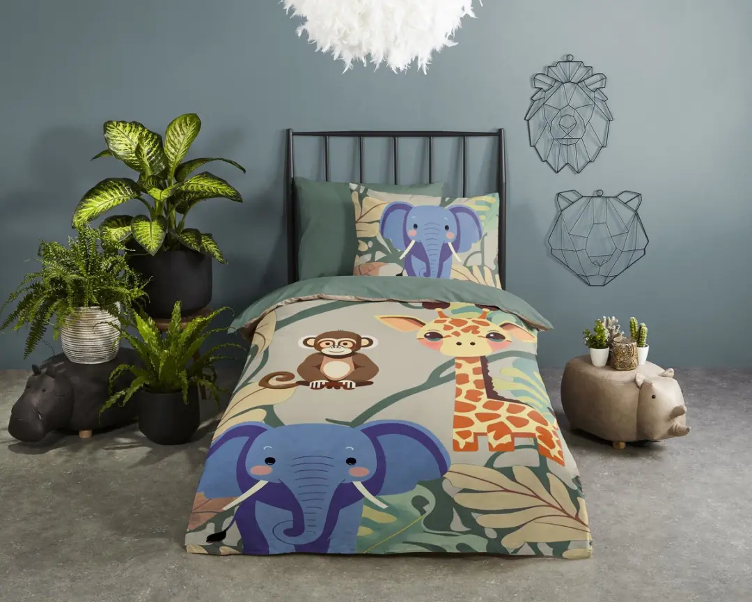 Pure dekbedovertrek grafische jungle dieren