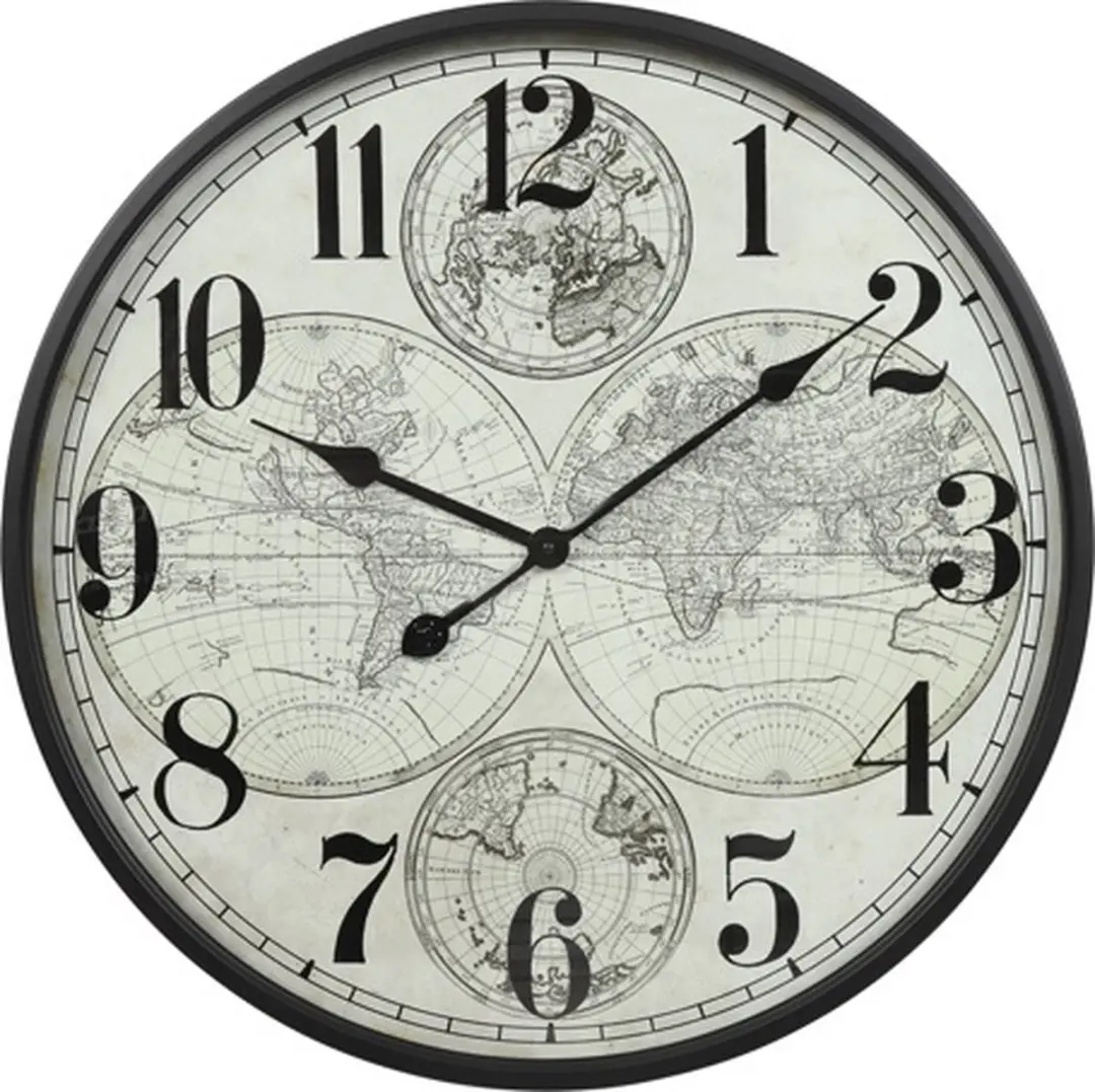 Countryfield Wandklok World metaal L6B60H60CM wit/zwart