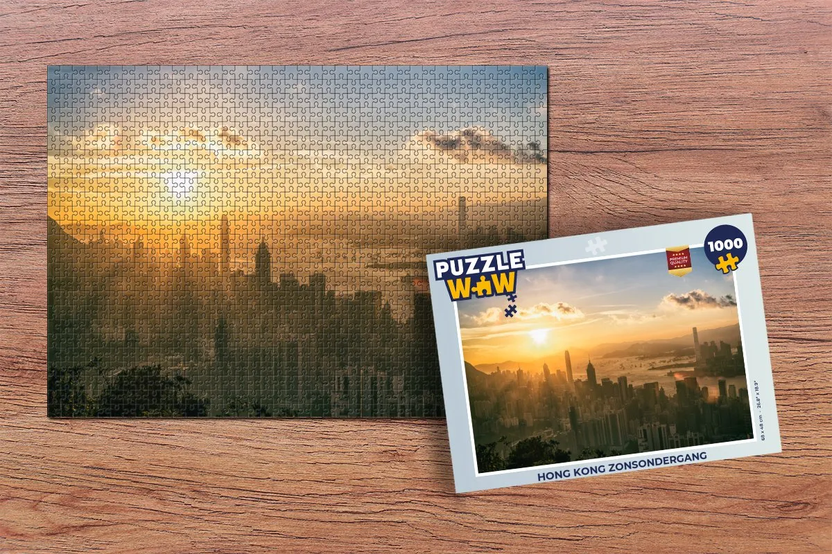 PuzzleWow Hong Kong Zonsondergang Legpuzzel 1000 Stuks - Multicolor