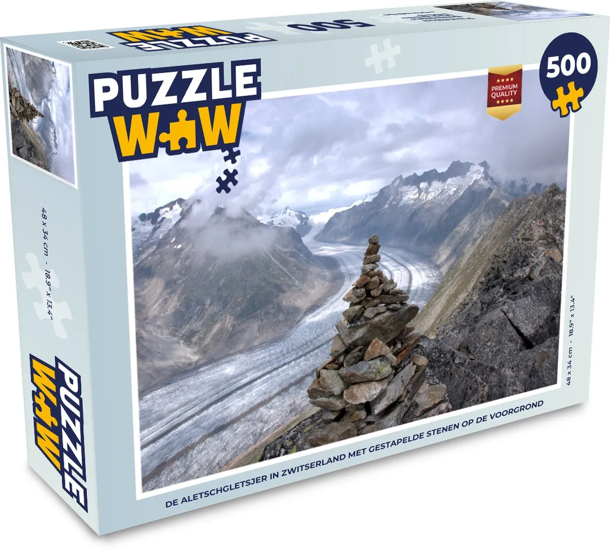 PuzzleWow Legpuzzel De Aletschgletsjer Zwitserland 500 Stuks - Multicolor
