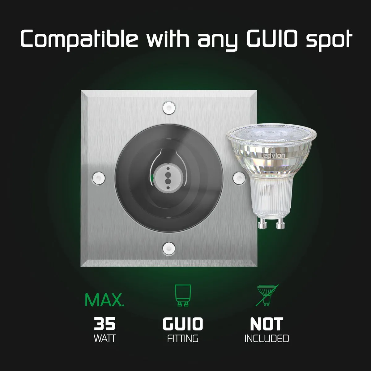 LEDVION LED Grondspot Vierkant GU10 RVS - 4,9W - IP67