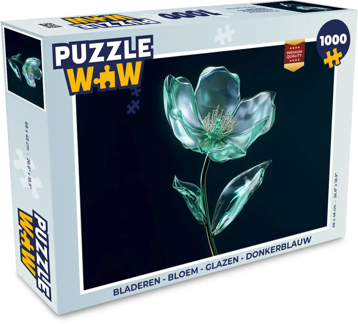 PuzzleWow Legpuzzel 1000 Stuks - Bladeren Bloem Glazen - Donkerblauw