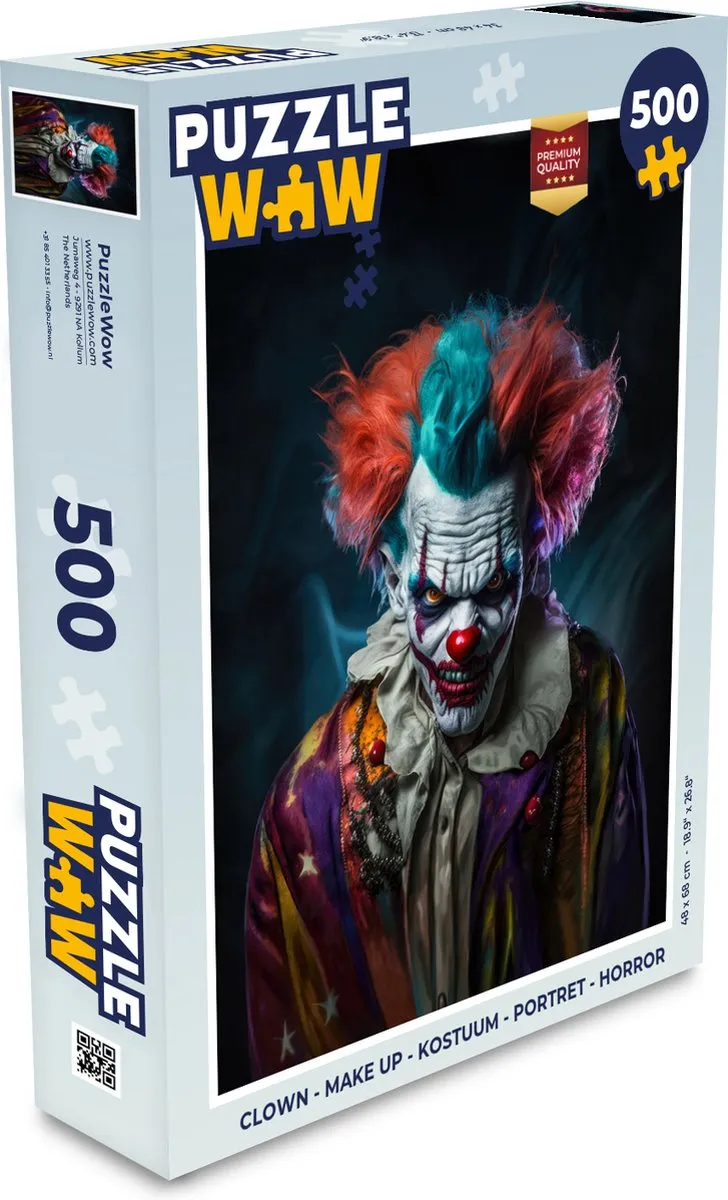PuzzleWow Clown Make-up Kostuum Horror Legpuzzel 500 Stuks - Multicolor