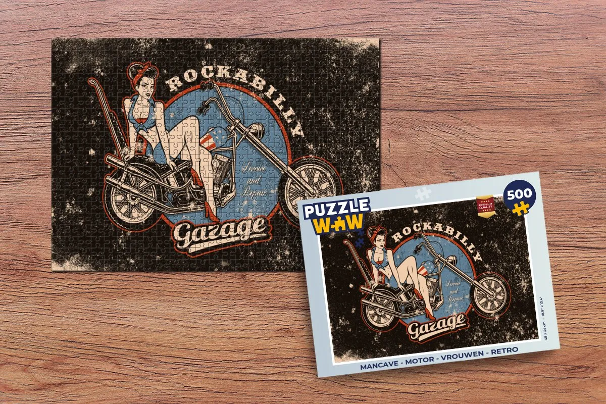 PuzzleWow Mancave Motor Vrouwen Retro Legpuzzel 500 Stuks - Multicolor