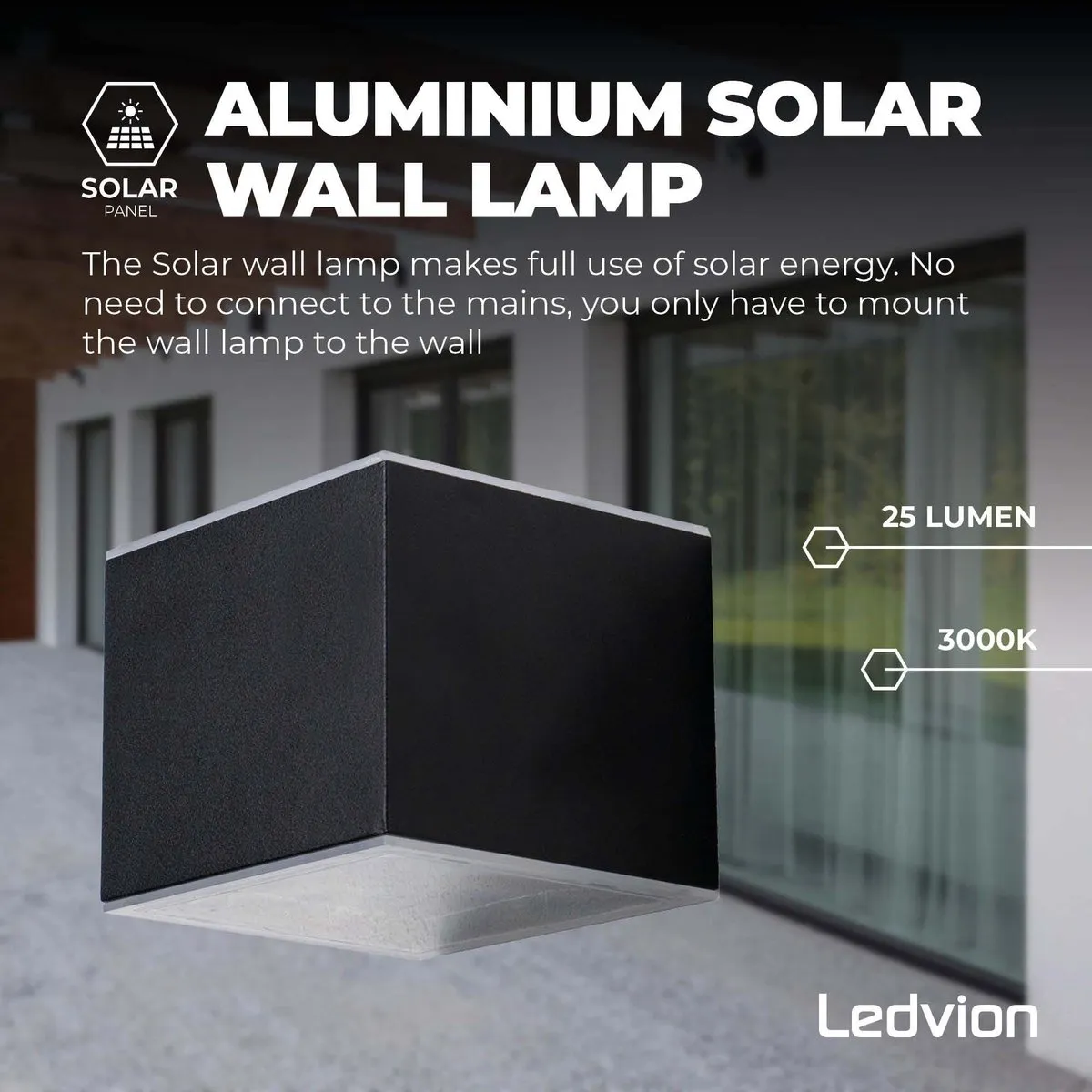 Ledvion Solar LED Wandlamp 2W - 60L - 3000K - Zwart