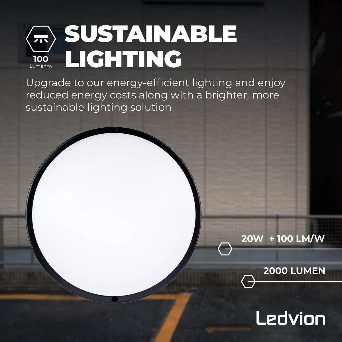 Ledvion LED Bulkhead Plafondlamp Badkamer 24W IP65 - Zwart Ø28cm - afbeelding 6 van 6