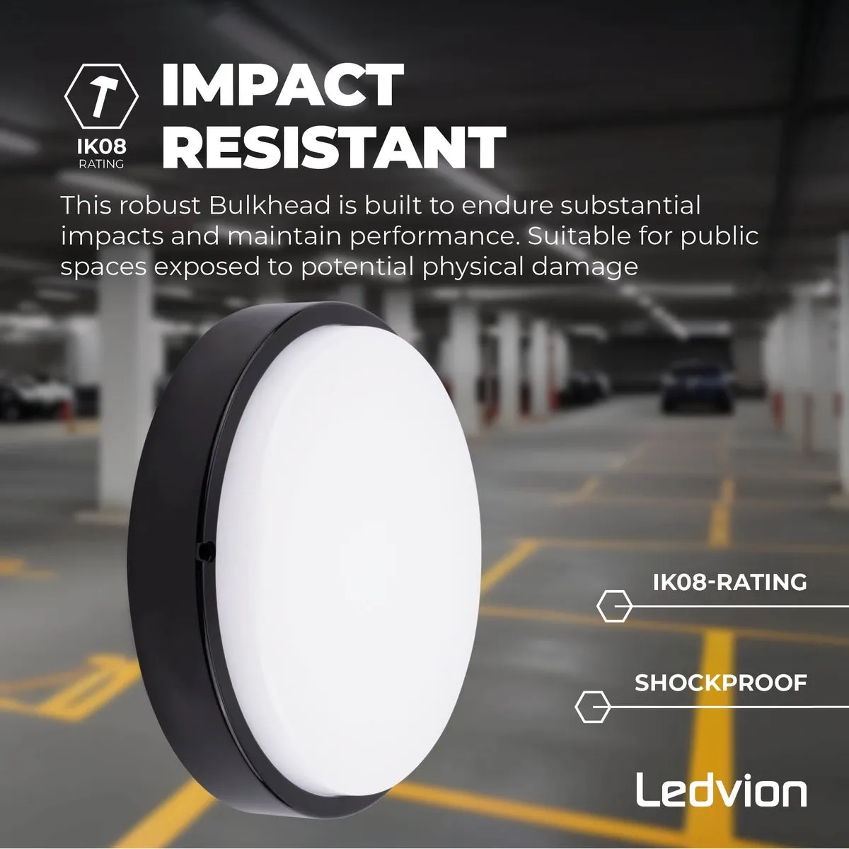 Ledvion LED Bulkhead Plafondlamp Badkamer 24W IP65 - Zwart Ø28cm