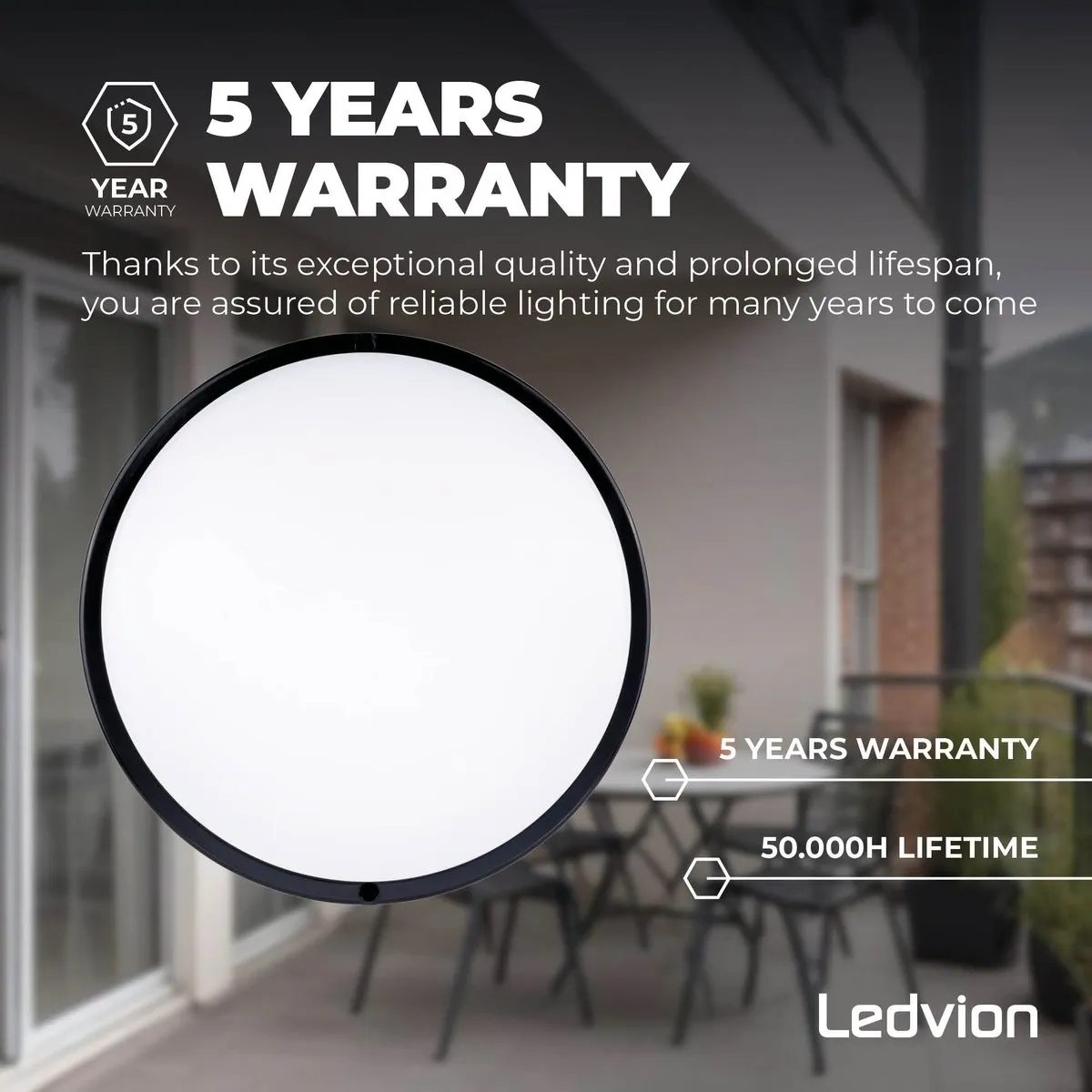 Ledvion LED Bulkhead Plafondlamp Badkamer 24W IP65 - Zwart Ø28cm