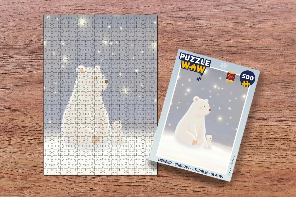 PuzzleWow IJsbeer Sneeuw Sterren Legpuzzel 500 Stuks - Blauw