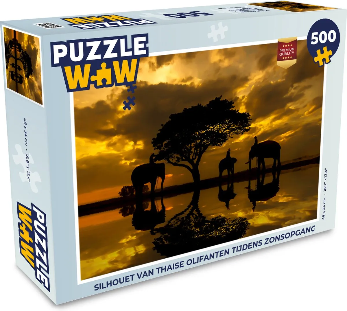 PuzzleWow Thaise Olifanten Zonsopgang Legpuzzel 500 Stuks - Multicolor