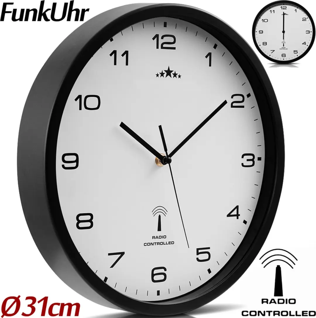Monzana Wandklok Radiogestuurd 31cm - Zwart/Wit